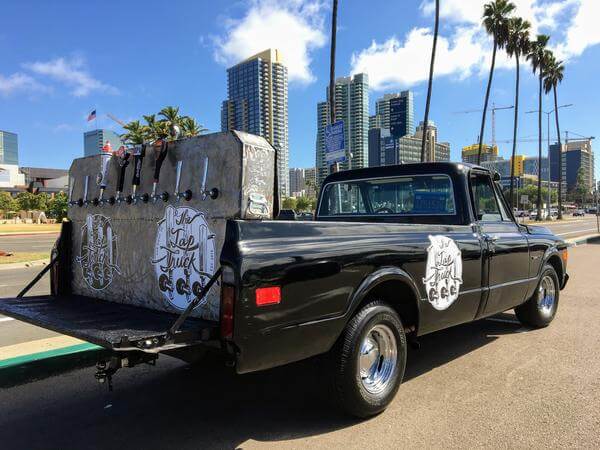 Great times by the wedding bar. ‘68 Chevy truck serves frosty beers from Huntington Beach to Orange County.